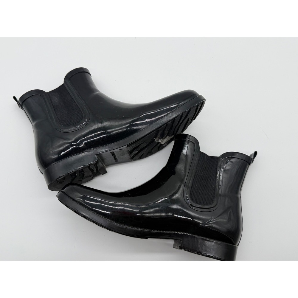 Michael Kors Ridley Black Shiny Rubber Chelsea Rain Boots‎ Womens 9 MK Logo